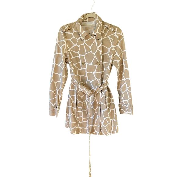 Michael Kors Double Breasted Trench Coat Tan White Mid Length Safari Animal Med - Picture 16 of 16